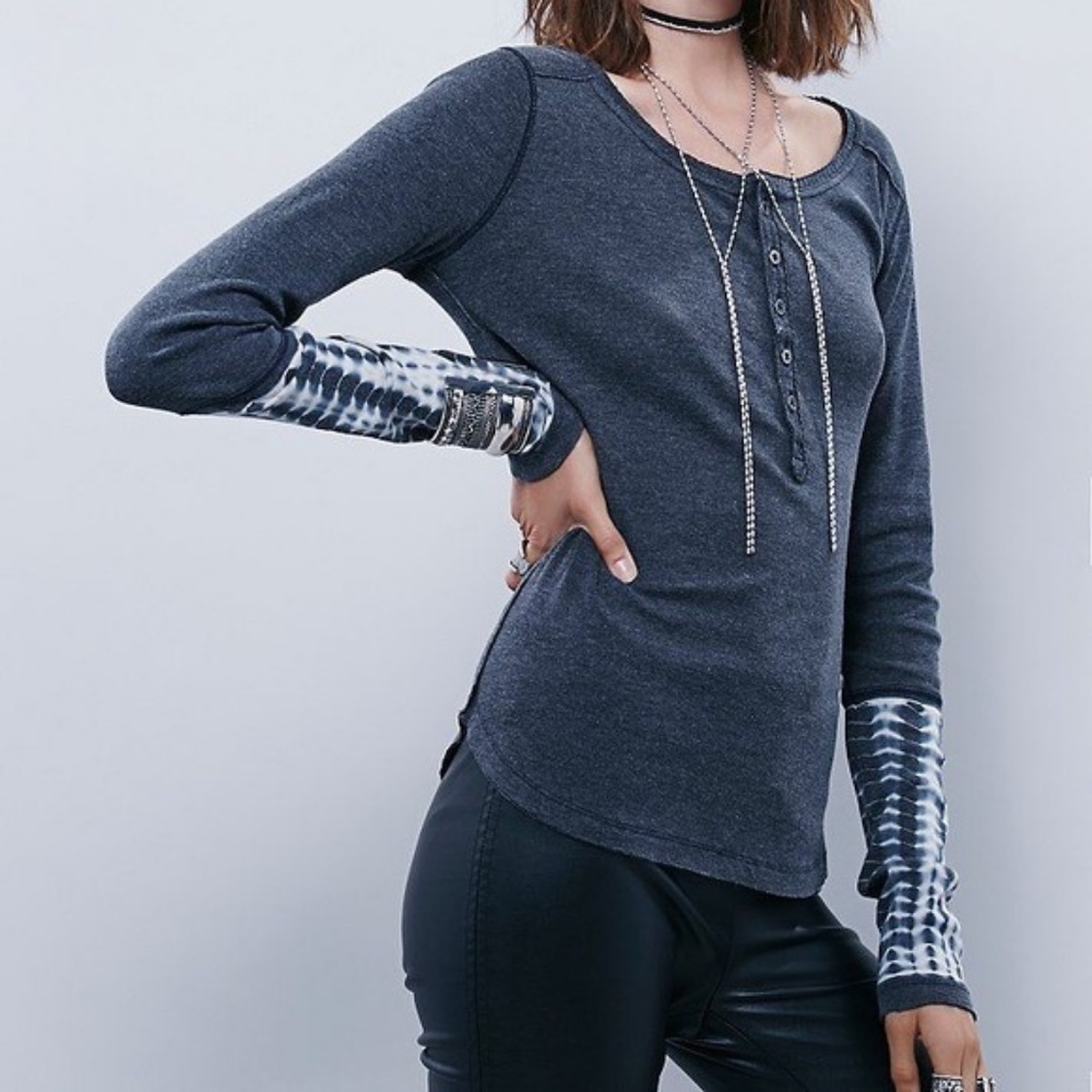 We the Free Washed Tie-Dye Cuff Henley